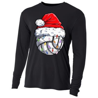 Funny Volleyball Christmas Santa Hat Gift Cooling Performance Long Sleeve Crew