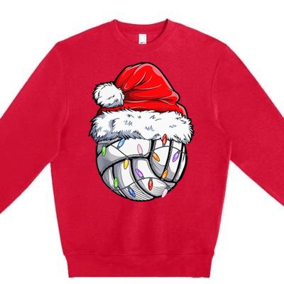 Funny Volleyball Christmas Santa Hat Gift Premium Crewneck Sweatshirt