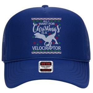 Funny Velociraptor Christmas Gift Dinosaur Christmas Cute Gift High Crown Mesh Back Trucker Hat