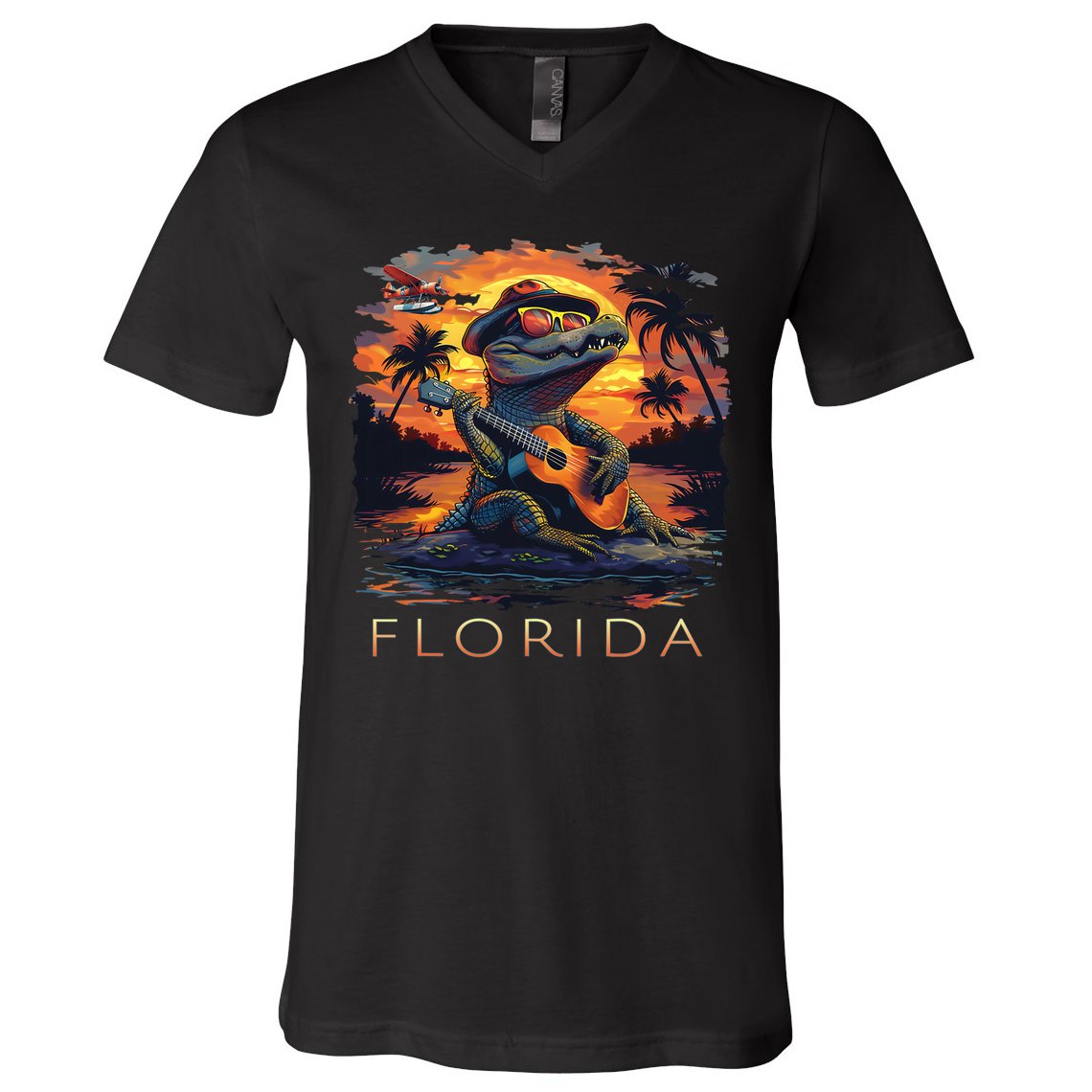 Florida Vacation Cute Alligator V-Neck T-Shirt
