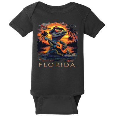 Florida Vacation Cute Alligator Baby Bodysuit