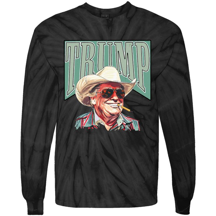 Funny Vintage Cowboy Western Daddy Donald Trump President Tie-Dye Long Sleeve Shirt