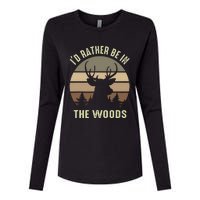 Funny Vintage Camper I'd Rather Be In The Woods Deer Hunting Womens Cotton Relaxed Long Sleeve T-Shirt