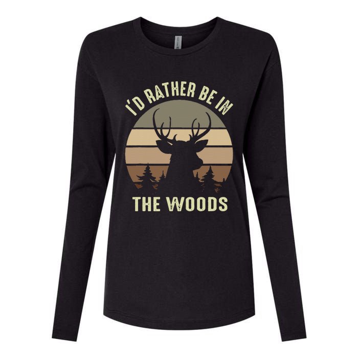 Funny Vintage Camper I'd Rather Be In The Woods Deer Hunting Womens Cotton Relaxed Long Sleeve T-Shirt