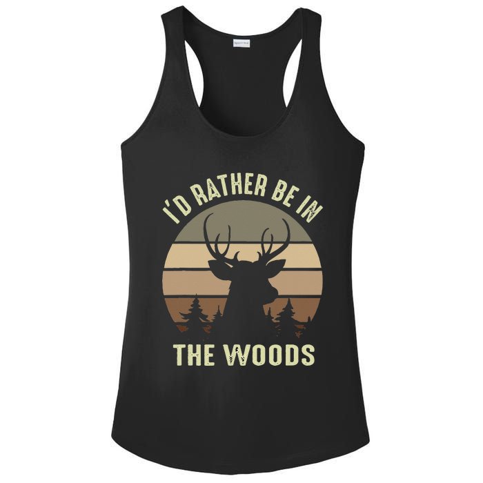 Funny Vintage Camper I'd Rather Be In The Woods Deer Hunting Ladies PosiCharge Competitor Racerback Tank