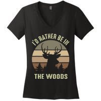 Funny Vintage Camper I'd Rather Be In The Woods Deer Hunting Women's V-Neck T-Shirt