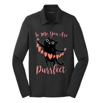 Funny Valentine Cat To Me You Are Purrfect Silk Touch Performance Long Sleeve Polo