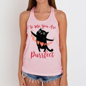 Funny Valentine Cat To Me You Are Purrfect Women's Knotted Racerback Tank