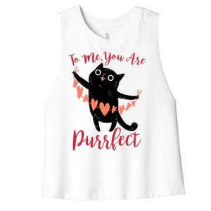 Funny Valentine Cat To Me You Are Purrfect Women's Racerback Cropped Tank