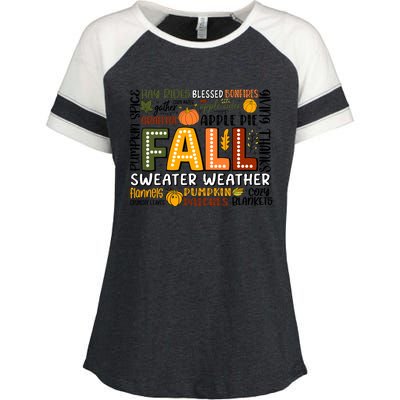 Fall Vibes Cozy Season Flannels Pumpkins Enza Ladies Jersey Colorblock Tee