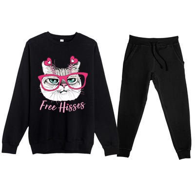 Funny Valentine Cat Free Hisses Premium Crewneck Sweatsuit Set