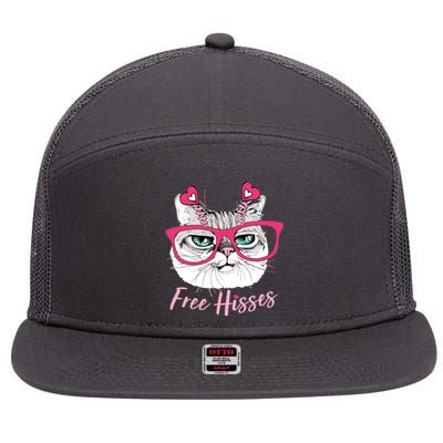 Funny Valentine Cat Free Hisses 7 Panel Mesh Trucker Snapback Hat