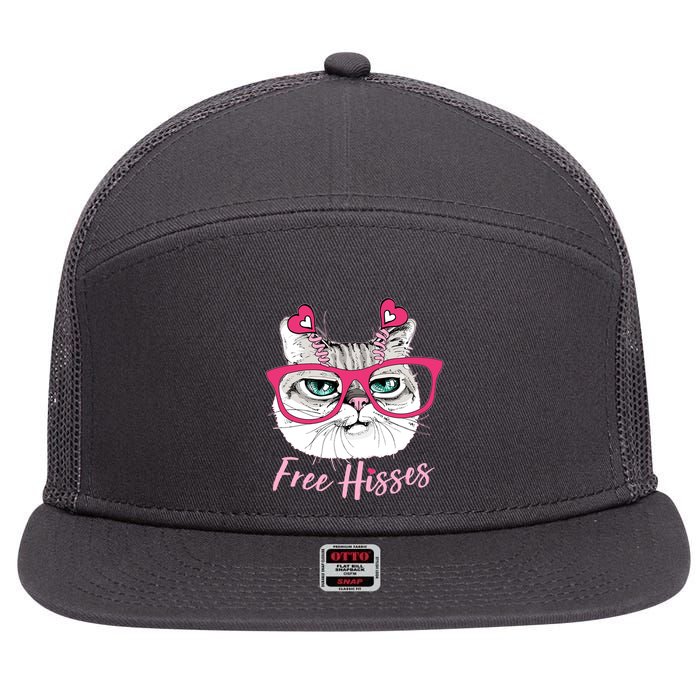 Funny Valentine Cat Free Hisses 7 Panel Mesh Trucker Snapback Hat