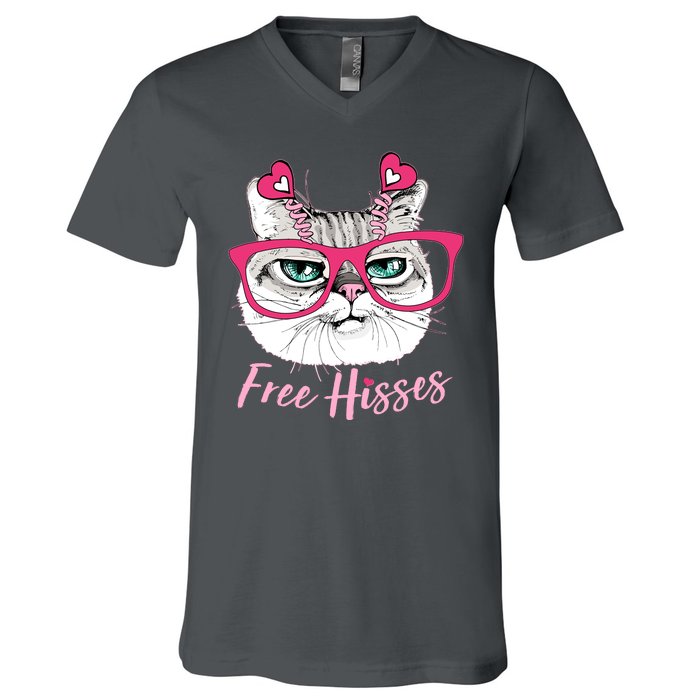 Funny Valentine Cat Free Hisses V-Neck T-Shirt