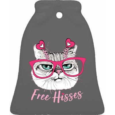 Funny Valentine Cat Free Hisses Ceramic Bell Ornament