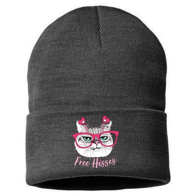 Funny Valentine Cat Free Hisses Sustainable Knit Beanie