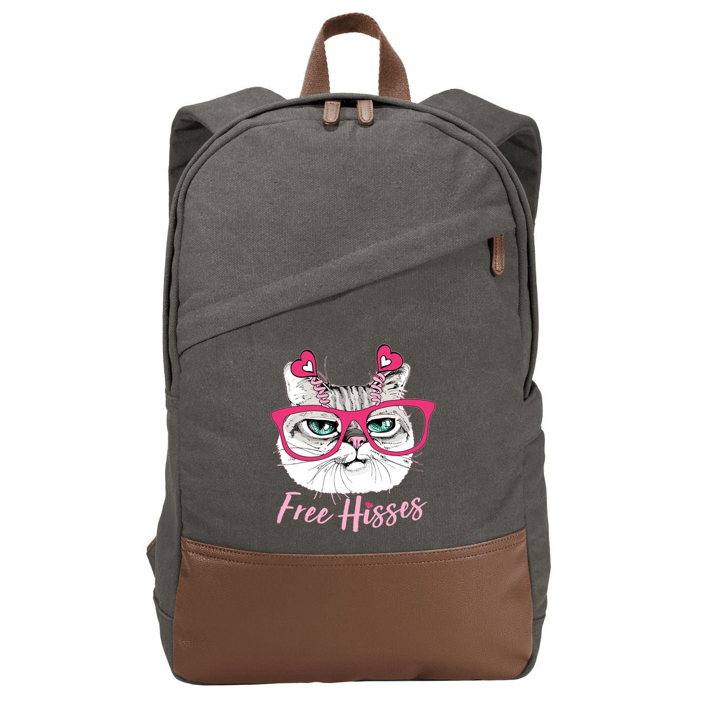 Funny Valentine Cat Free Hisses Cotton Canvas Backpack