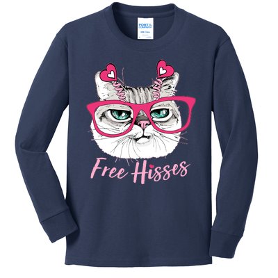 Funny Valentine Cat Free Hisses Kids Long Sleeve Shirt