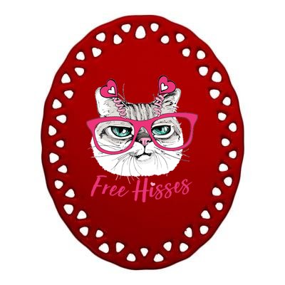 Funny Valentine Cat Free Hisses Ceramic Oval Ornament