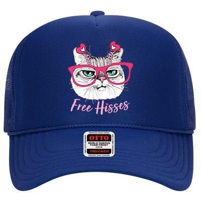 Funny Valentine Cat Free Hisses High Crown Mesh Back Trucker Hat