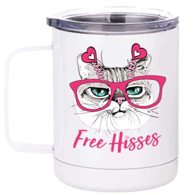 Funny Valentine Cat Free Hisses 12 oz Stainless Steel Tumbler Cup