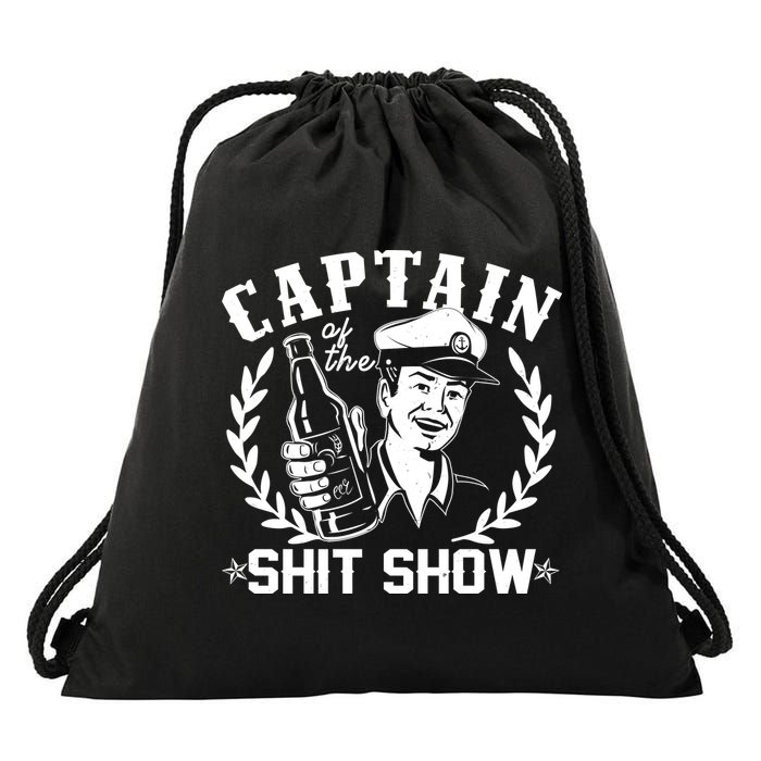 Funny Vintage Captain Of The Shit Show Drawstring Bag