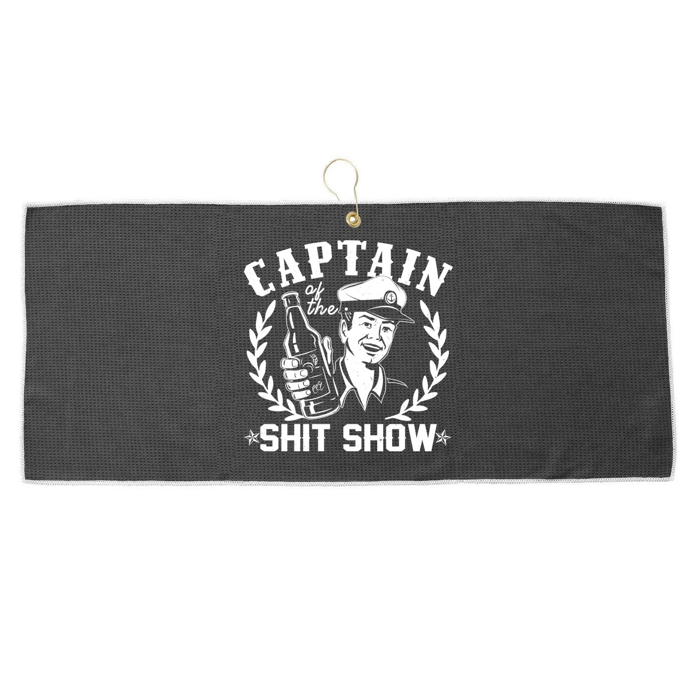 Funny Vintage Captain Of The Shit Show Large Microfiber Waffle Golf Towel