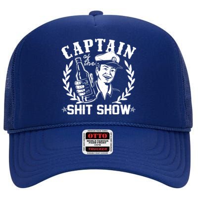 Funny Vintage Captain Of The Shit Show High Crown Mesh Back Trucker Hat