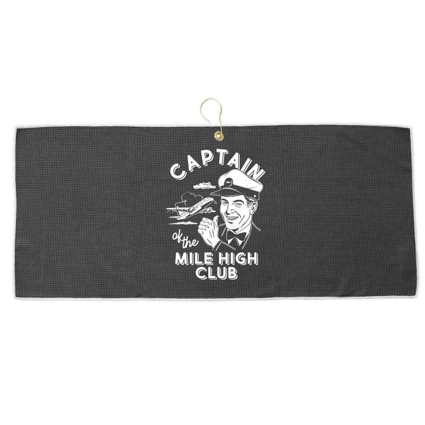 Funny Vintage Captain Of The Mile High Club Large Microfiber Waffle Golf Towel