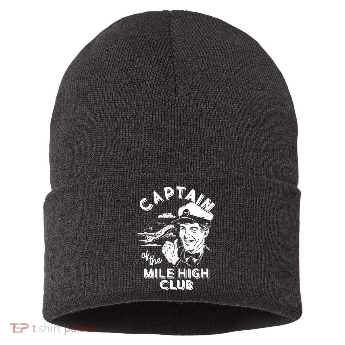 Funny Vintage Captain Of The Mile High Club Sustainable Knit Beanie