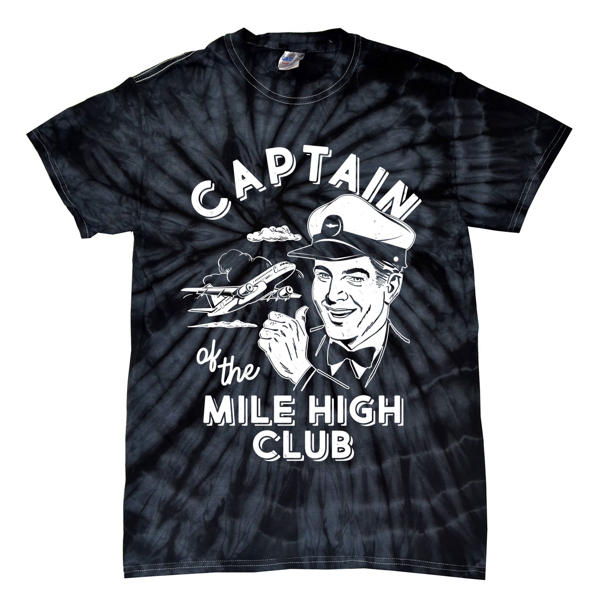 Funny Vintage Captain Of The Mile High Club Tie-Dye T-Shirt