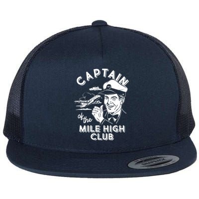 Funny Vintage Captain Of The Mile High Club Flat Bill Trucker Hat