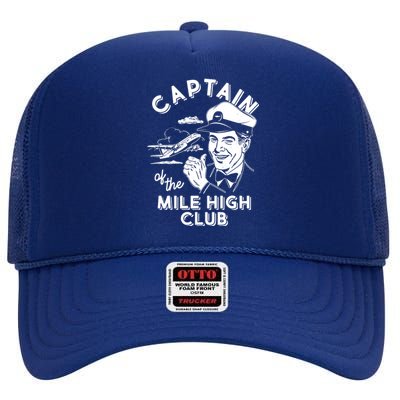 Funny Vintage Captain Of The Mile High Club High Crown Mesh Back Trucker Hat