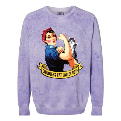 Funny Vintage Childless Cat Ladies Vote Rosie The Riveter Colorblast Crewneck Sweatshirt