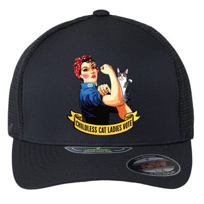 Funny Vintage Childless Cat Ladies Vote Rosie The Riveter Flexfit Unipanel Trucker Cap