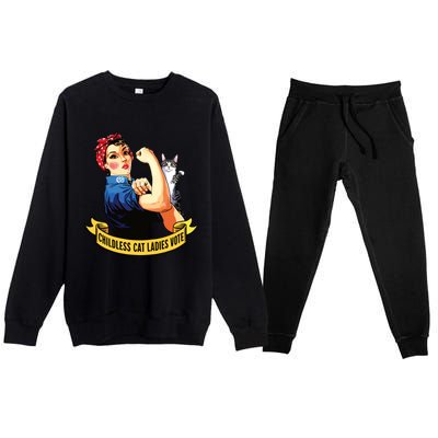 Funny Vintage Childless Cat Ladies Vote Rosie The Riveter Premium Crewneck Sweatsuit Set