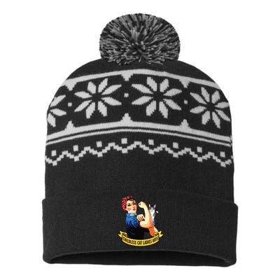 Funny Vintage Childless Cat Ladies Vote Rosie The Riveter USA-Made Snowflake Beanie