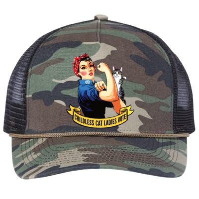 Funny Vintage Childless Cat Ladies Vote Rosie The Riveter Retro Rope Trucker Hat Cap