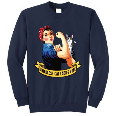 Funny Vintage Childless Cat Ladies Vote Rosie The Riveter Tall Sweatshirt