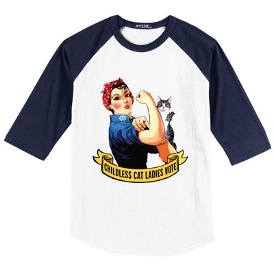 Funny Vintage Childless Cat Ladies Vote Rosie The Riveter Baseball Sleeve Shirt