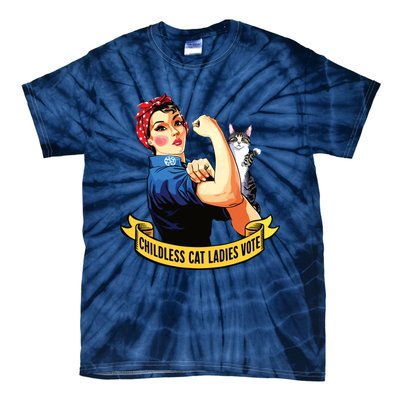 Funny Vintage Childless Cat Ladies Vote Rosie The Riveter Tie-Dye T-Shirt