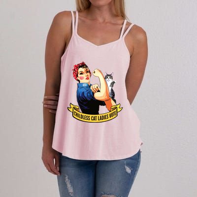 Funny Vintage Childless Cat Ladies Vote Rosie The Riveter Women's Strappy Tank