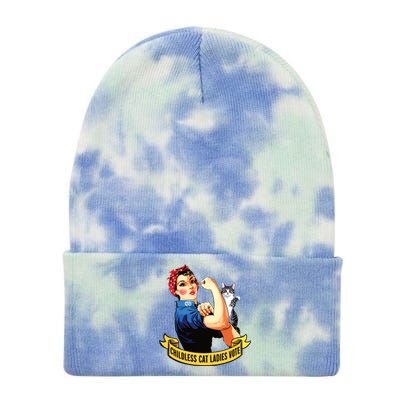 Funny Vintage Childless Cat Ladies Vote Rosie The Riveter Tie Dye 12in Knit Beanie