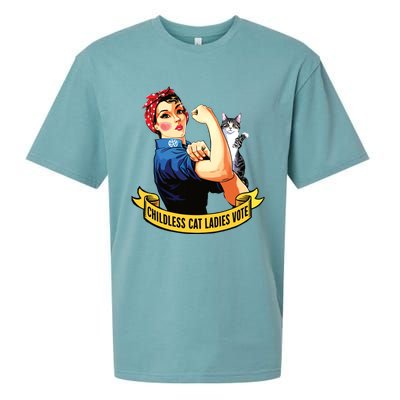 Funny Vintage Childless Cat Ladies Vote Rosie The Riveter Sueded Cloud Jersey T-Shirt