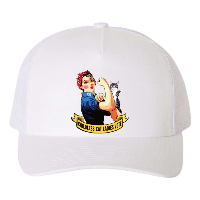 Funny Vintage Childless Cat Ladies Vote Rosie The Riveter Yupoong Adult 5-Panel Trucker Hat