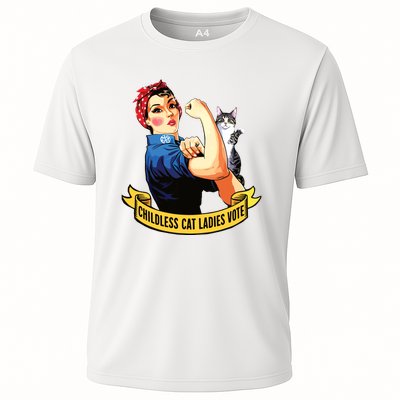 Funny Vintage Childless Cat Ladies Vote Rosie The Riveter Cooling Performance Crew T-Shirt