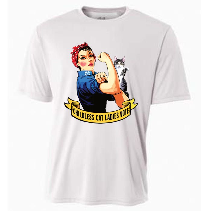 Funny Vintage Childless Cat Ladies Vote Rosie The Riveter Cooling Performance Crew T-Shirt