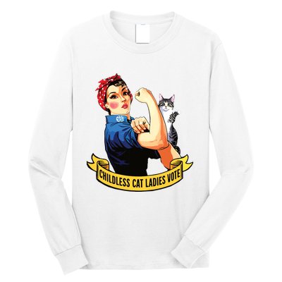 Funny Vintage Childless Cat Ladies Vote Rosie The Riveter Long Sleeve Shirt