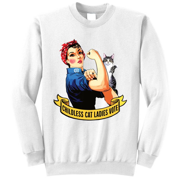 Funny Vintage Childless Cat Ladies Vote Rosie The Riveter Sweatshirt