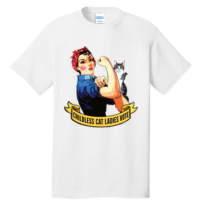 Funny Vintage Childless Cat Ladies Vote Rosie The Riveter Tall T-Shirt